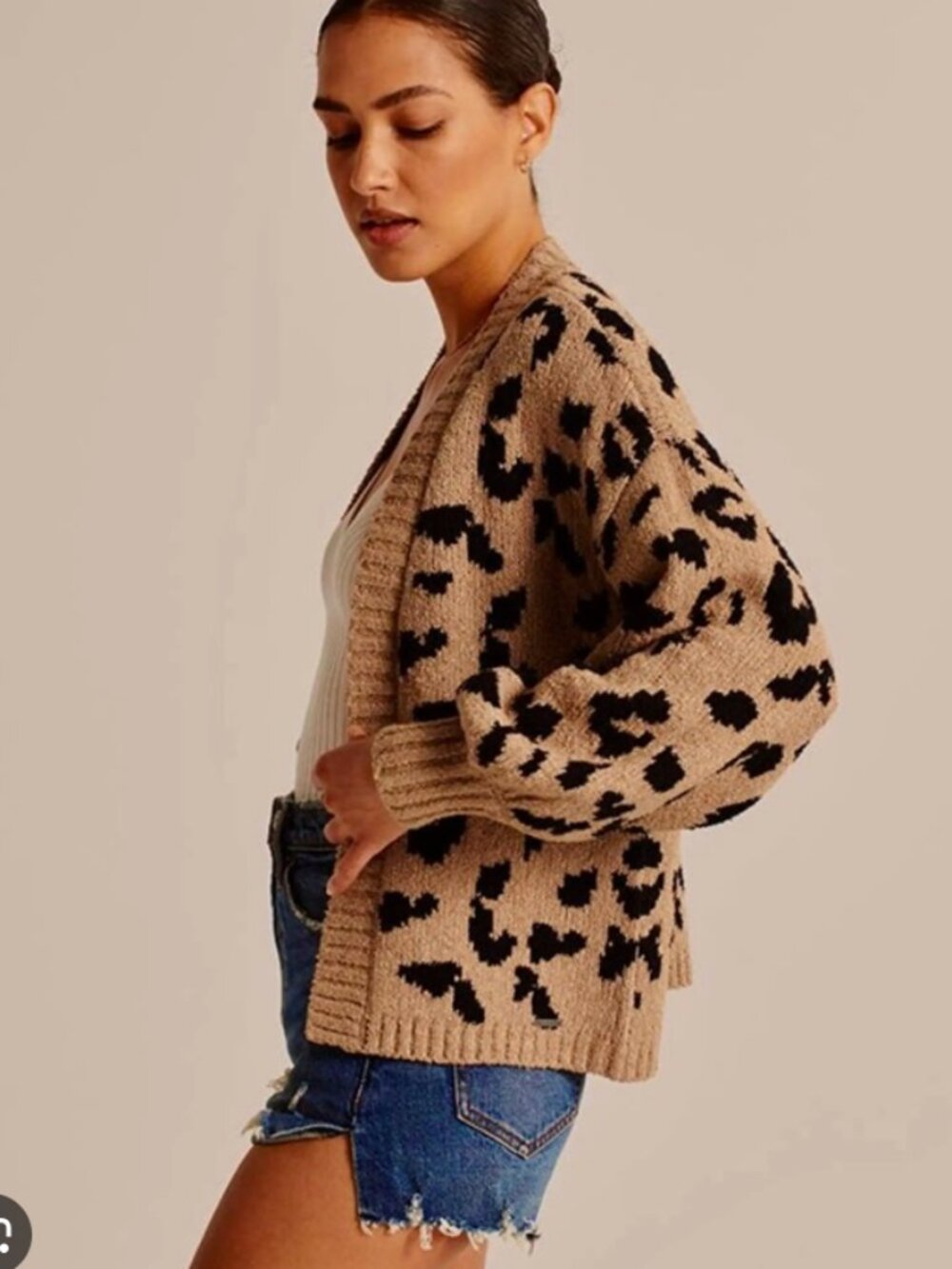 Abercrombie & Fitch Leopard Balloon Sleeve Cardigan, Size Medium